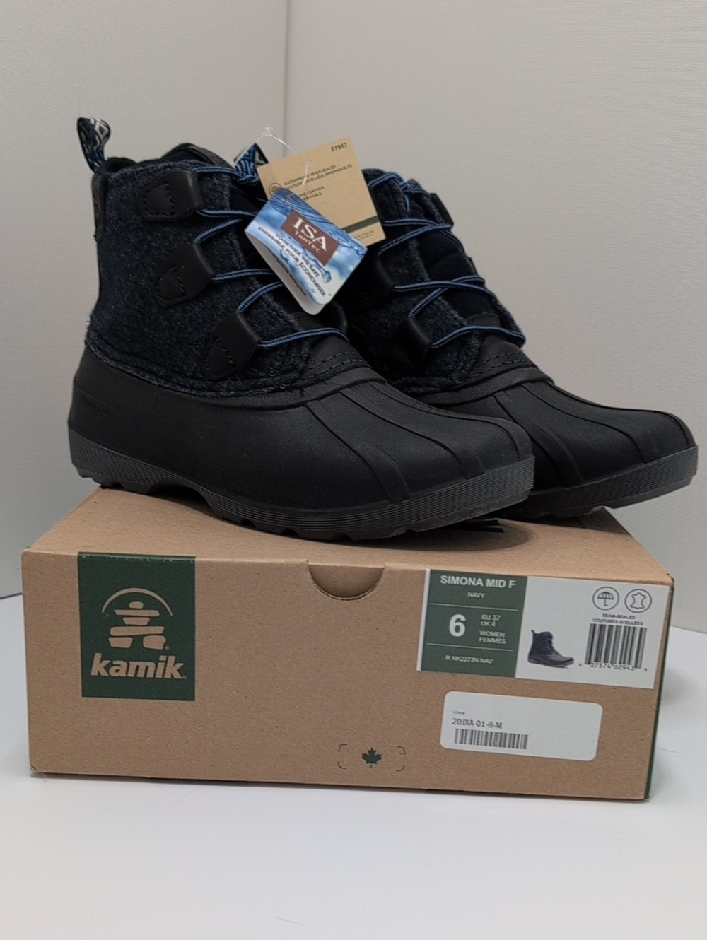 Kamik Women's Navy and Black Simona Mid F Winter Boots Size 6 NIB